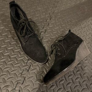 The FLEXX Black Suede Ankle Booties Size 9 US Wedges Lace Up